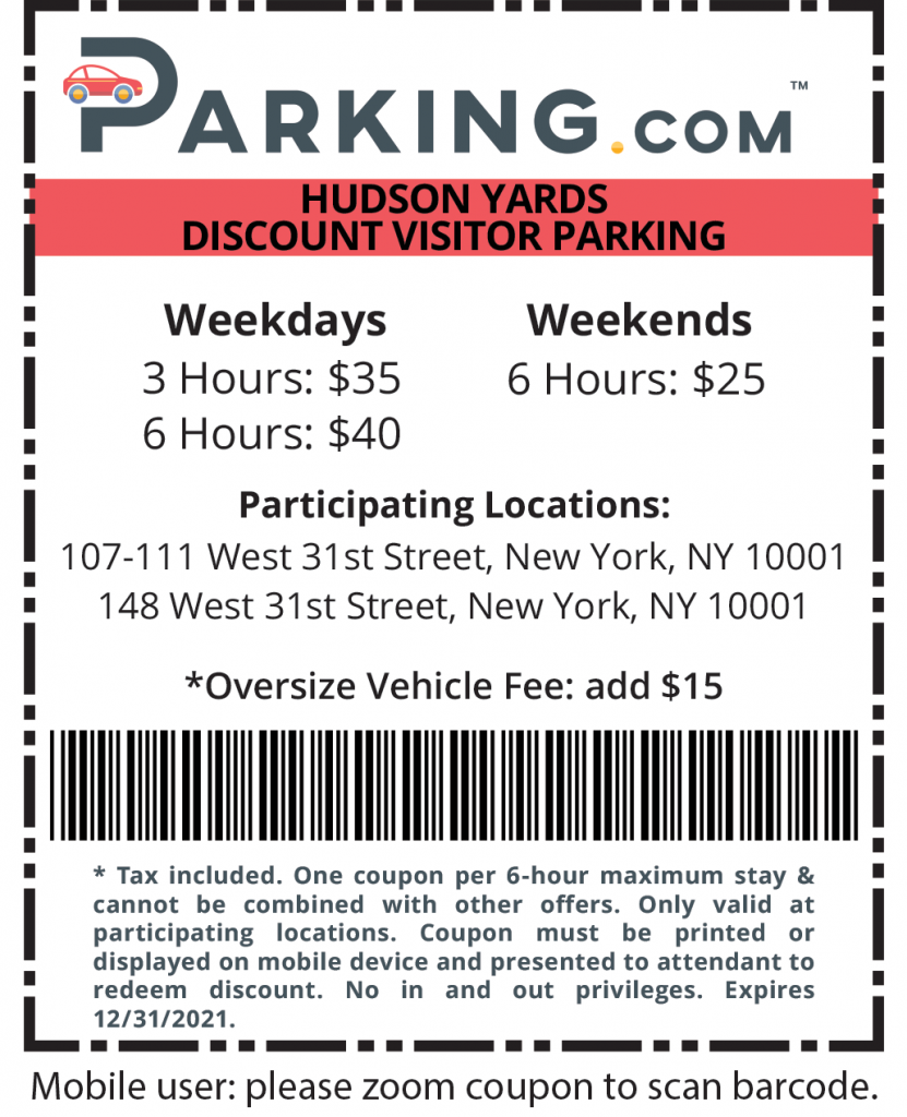 hudson yards visitor parking coupon