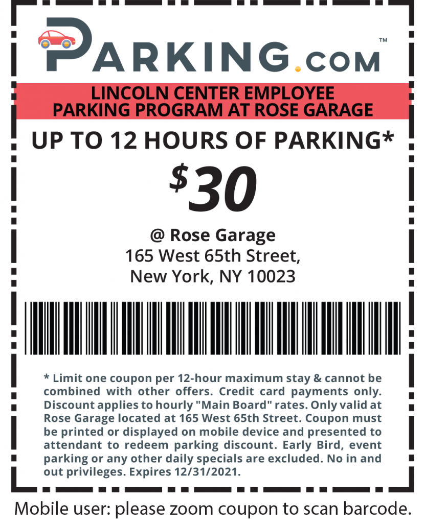 lincoln center employee parking coupon