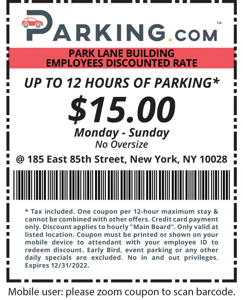 park lane employee discount coupon