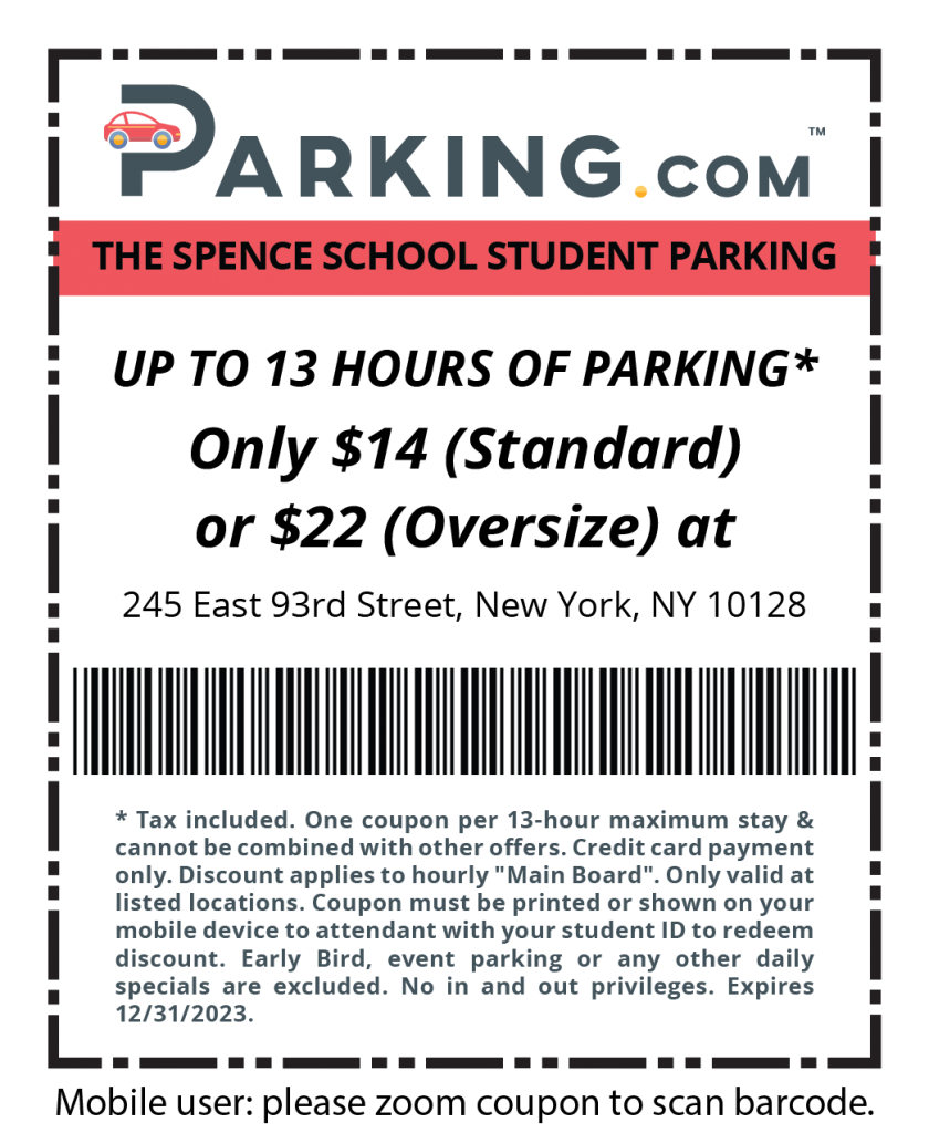 Spence Student Parking Coupon