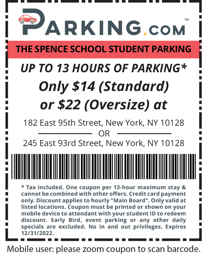 spence student parking coupon