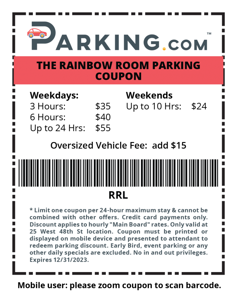 The Rainbow Room parking coupon